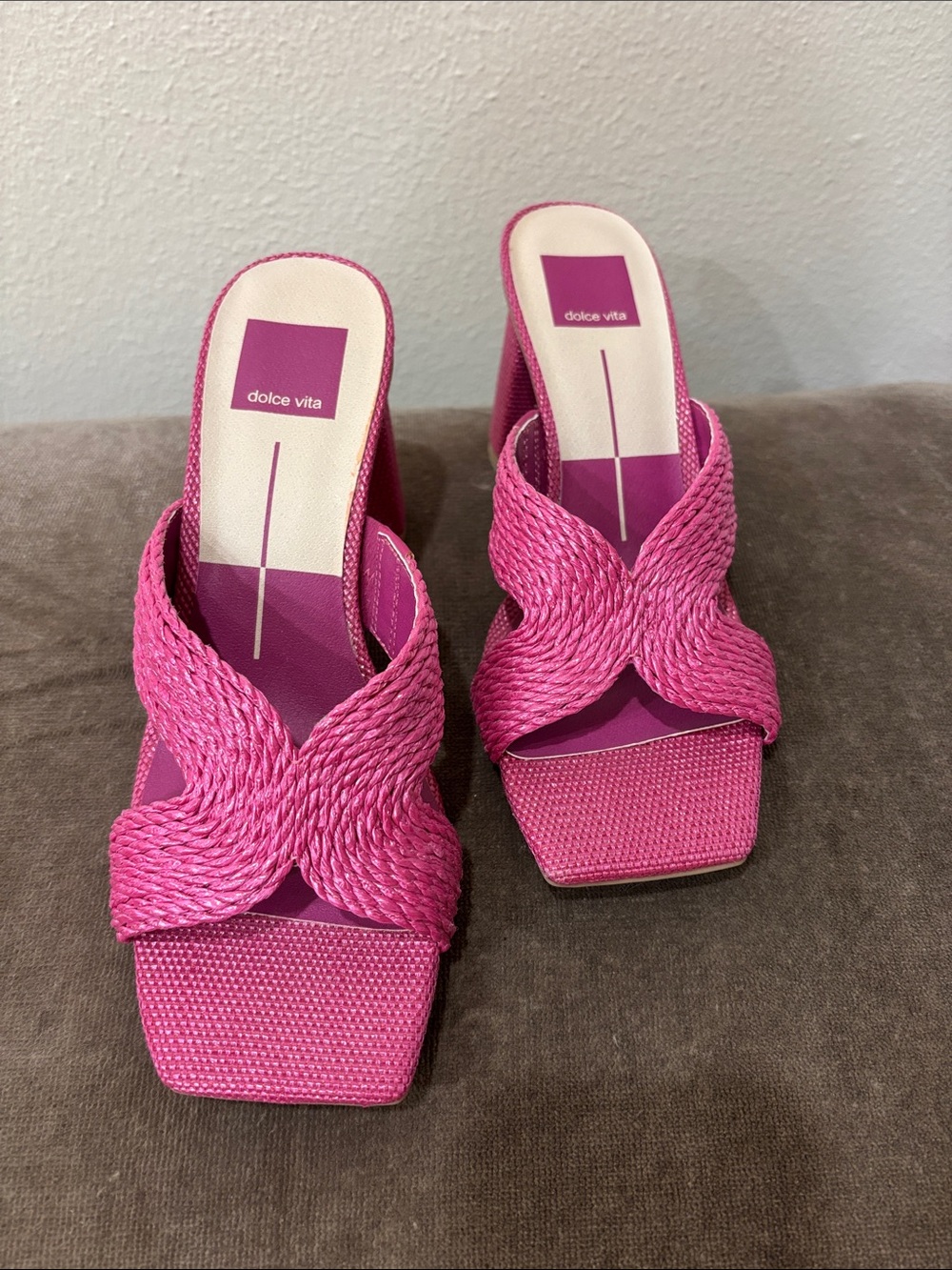 Dolce Vita Raffia Hot Pink Braided Slide Mules